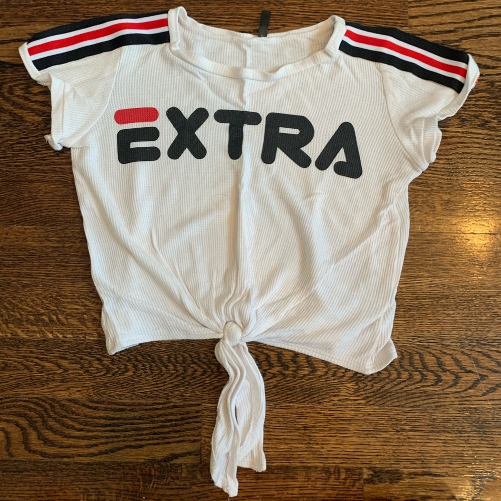 White “extra” revelation tee.